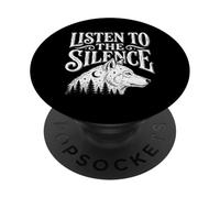 Escucha The Silence Wolf Senderismo Camping Vida Silvestre al Aire Libre PopSockets PopGrip Adhesivo