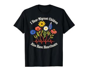 Escucho Que los niños migrantes también Tienen latidos del corazón Derechos Humanos Camiseta gráfica económica, Hombre, Negro, M