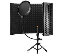 Escudo de aislamiento de micrófono con trípode, escudo de aislamiento de cabina vocal, filtro pop de 5 paneles plegable de espuma absorbente de sonido, para Yeti azul y cualquier equipo de estudio