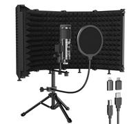 Escudo de aislamiento de micrófono de grabación de estudio con filtro pop y soporte de trípode Kit de micrófono de estudio para computadora portátil y equipo de PC condensador vocal Riworal