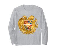 Escudo de Armas de Armenia Manga Larga, Unisex para Adultos, Gris Jaspeado, S