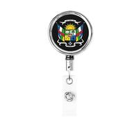 Escudo de Armas de la República Centroafricana Carrete de soporte de insignia de metal resistente, soporte de insignia retráctil con clip de cinturón para titular de tarjeta de nombre clave Empleado M