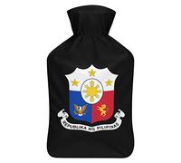 Escudo de armas de las Filipinas Botella de agua de goma con cubierta de felpa suave, bolsa de agua caliente para invierno, manos y pies, protección contra el frío, 1000 ml