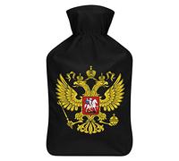 Escudo de armas de Rusia Eagle botella de agua de goma con cubierta de felpa suave, bolsa de agua caliente para invierno, manos y pies, protección contra el frío, 1000 ml