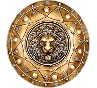 Escudo de batalla redondo medieval con emblema de cara de león, acabado de bronce, 24 pulgadas, decoración de accesorios de disfraz