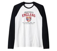 Escudo de Inglaterra anglosajona con letras blancas envejecidas Camiseta Manga Raglan