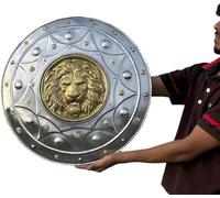 Escudo de león medieval, escudo de combate redondo de 22 pulgadas, escudo decorativo plateado y dorado