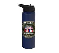 Escudo del día D con banderas de Estados Unidos, Reino Unido, Canadá y Francia Stainless Steel Insulated Water Bottle