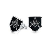Escudo Masones Brújula Símbolo Masónico Gemelos Para Hombre Negro Esmalte De Dos Tonos De Plata Tono De Acero Inoxidable Bisagra De Bala De Vuelta