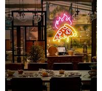 Escudo para pizza de neón, llamas para tienda, tienda de pizzas, cartel de empresa personalizado, cartel de empresa personalizado, luz LED de restaurante abierto placa de pared