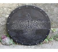 Escudo redondo de madera auténtica de 24 pulgadas, diseño de pájaro negro, armadura nórdica de batalla