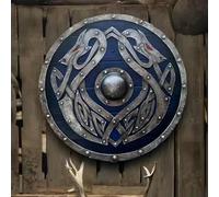 Escudo Redondo Vikingo Medieval, Réplica de Armadura Náutica con Diseño de Pájaro de Madera y Acero, Escudo de Guerrero Larp para Halloween, Decoración Templaria y Nórdica #5