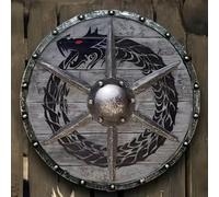 Escudo Redondo Vikingo Medieval, Réplica de Armadura Náutica con Diseño de Pájaro de Madera y Acero, Escudo de Guerrero Larp para Halloween, Decoración Templaria y Nórdica #3