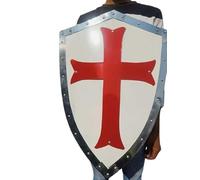 Escudo templario medieval | Escudo cruzado de caballero medieval | Cruz de caballero medieval | Escudo de cosplay de recreación LARP | Escudo de juego de rol de 28 pulgadas blanco/rojo, Blanco / rojo,
