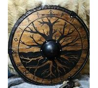 Escudo vikingo medieval auténtico de Batalla El Último Reino para cosplay, Escudo listo para la batalla, escudo totalmente funcional para batalla de soldado/guerrero (24 pulgadas) (escudo del árbol de