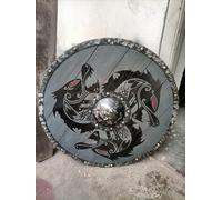 Escudo vikingo medieval auténtico de Batalla El Último Reino para cosplay, Escudo listo para la batalla, escudo totalmente funcional para batalla de soldado/guerrero (24 pulgadas) (escudo de lobo