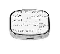 Escuela de matemáticas y geometría con fórmulas científicas estilo pizarra, Pastillero cuadrado para bolsillo o monedero, pequeño contenedor de pastillas, organizador de pastillas de viaje