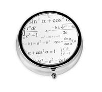 Escuela de matemáticas y geometría con fórmulas científicas estilo pizarra, Pastillero, Pastillero redondo Pequeño contenedor de pastillas Organizador de pastillas de viaje