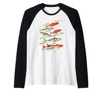 Escuela de peces de sardina nadando Camiseta Manga Raglan