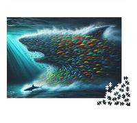 Escuela de Tiburones Puzzles 1000 Piezas Papel Reciclado para Adultos Puzzle para Adultos Juego difícil desafiante Juego Educativo para descompresión Excelente Idea de Regalo 52x38cm/1000pcs