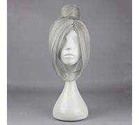 Escuela prisionera Shiraki Meiko Mujeres Cosplay Pelucas 35 cm Corto Gris Resistente al Calor Pelucas de Pelo Sintético con Moño para Fiesta de Disfraces