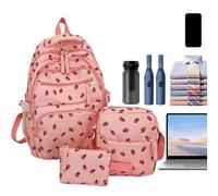 Escuela Sackepack Girls - 3 Piezas Bolsa De Almuerzo Junta Crayer, Strawberry Knapsack Back Poucking | Varios Bolsillos Ligeros Mochila Adolescente Para Niños Para Acampar Al Aire Libre Coll, rosa, Se