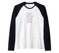 Esculpir. Estiramiento. Sudor. Repite. en Texto Rosa Tipografía Camiseta Manga Raglan