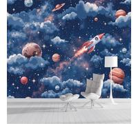Escultura 3D De Astronautas y cohetes Papel Panorámico 450x356cm, Espacio de aventura Papel Pintado De Seda, Grandes Murales Para Salón Sala De Estar Estudio Decoración, Azul marino