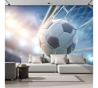 Escultura 3D De estilo atlético El balón vuela hacia la red Papel Panorámico 200x140cm, estilo atlético Papel Pintado De Seda, Grandes Murales Para Salón Sala De Estar Estudio Decoración, azul