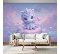 Escultura 3D De Unicornio arcoíris Papel Panorámico 200x140cm, Cuento de hadas de fantasía Papel Pintado De Seda, Grandes Murales Para Salón Sala De Estar Estudio Decoración, Púrpura