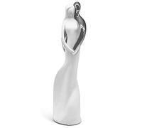 Escultura Afecto - Pareja de cerámica Enamorada en Blanco y Plata como decoración - Escultura Moderna de 31cm de Altura - Figura como símbolo de Amor y armonía - decoración