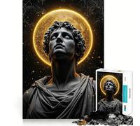 Escultura Antigua de Cabeza de Piedra con Estrellas y halo Dorado Rompecabezas de 1000 Piezas para Adultos Regalo Ideal para ejercitar la Mente Juguete para Relajarse Arte para armar Regalo Memorable