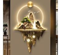 Escultura artística de pared de metal 3D iluminada por LED, diseño tradicional chino oriental, iluminación decorativa para pasillo de entrada del hogar