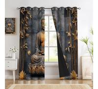Escultura Bosque Bambú Inspiración Zen Cortinas Salon Térmicas Aislantes Dormitorio Decoración Ventanas Para Habitacion Buda Sentado Bronce Loto Dorado Con Ojales 2 Piezas 140An X 145Al Cm Bronce