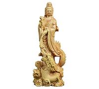 Escultura China de Feng Shui de 17 cm Estatua de Quan Yin Estatua de Buda Kuan Yin Buda Kuan Yin en Adornos de dragón Escultura Adorno de boj Decoración Regalo (Madera)