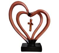 Escultura cristiana de resina entrelazada con corazón y cruz, símbolo de marido, esposa y Dios, dos corazones y cruz, recuerdo para bodas, aniversarios y regalos religiosos