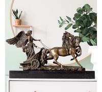 Escultura de bronce de carro romano de 12 pulgadas, estatua de caballo hecha a mano sobre base de mármol, arte de batalla antigua para decoración de oficina, exhibición de biblioteca o regalo único