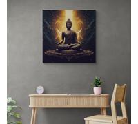 Escultura de Buda para pared, pintura al óleo sobre lienzo espiritual asiática, mural de centro de yoga, pósteres negros de meditación, decoración del hogar (55 x 55 cm/sin marco)