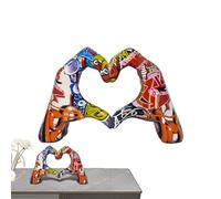 Escultura de corazón de mano, estatua romántica de gesto de amor, figura de resina colorida, decoración de arte de graffiti moderno, acento de estilo pop, regalo de pareja para boda, sala de estar