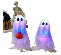 Escultura De Fantasmas De Halloween Iluminada: 2 Lindas Decoraciones Góticas, Exhibición Interior Al Aire Libre, Porche, Ventana, Hogar, Jardín, Tienda, Mesa, Fiesta, Bar | Juego Decorativo Para Y Esp