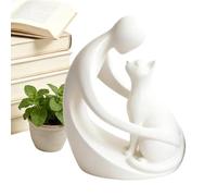Escultura de gato, bonito adorno conmemorativo para mascotas, escultura humana y gato para estante, para alféizares de ventana, dormitorio, estudio, guardería, mesita de noche, estantes de exhibición