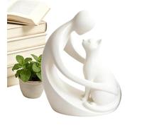 Escultura de gato, bonito decorativo conmemorativo para mascotas, escultura humana y gato para estante, para alféizares de ventana, dormitorio, estudio, guardería, mesita de noche, estantes de