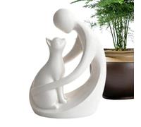 Escultura de gato, conmemorativo coleccionable para mascotas, escultura humana y gato, para sala de estar, dormitorio, estante de guardería, mesita de noche, estantes de ventana, jóvenes y