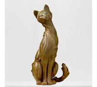 Escultura de gato de bronce, estatua artística hecha a mano de 15 pulgadas, figura de gato de bronce fundido de cera perdida, escultura de animales moderna pesada para sala de estar, oficina y
