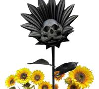 Escultura De Girasol Prohibido, Flor Artística Impresa En 3D Con Centro De Calavera, Terminada a Mano, Decoración Gótica Para El Hogar, Pieza única De Estética Oscura(Negro)