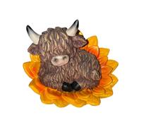 Escultura De Jardín Highland Cow En Flor Amarilla, Maceta De Plantas