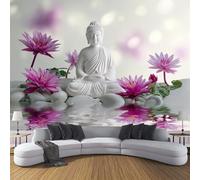 Escultura De Loto En 3D Papel Pintado Panorámico 400x280cm, Estilo Zen Retro Papel Pintado De Seda, Grandes Murales Para Salón Sala De Estar Estudio Decoración, Rosa