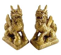 Escultura De Mesa De Latón Kylin Riqueza Prosperidad Estatua Adornos, Un Par De Figuras De Unicornio De La Suerte Decoración Decoración Atraen Riqueza Y Buena Suerte,7cm