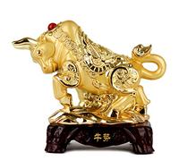 Escultura de Mesa de Resina Dorada, Figuras coleccionables, Juego de zodíaco, Adornos, decoración para la Suerte, Riqueza, Oficina, Rata (Color: Vaca)