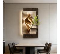 Escultura de Pared 3D con luz LED, decoración de Pared en Arenisca con visión 3D, iluminación de Escultura Moderna para Pasillo, Comedor, Dormitorio (Dorado 90x180cm)